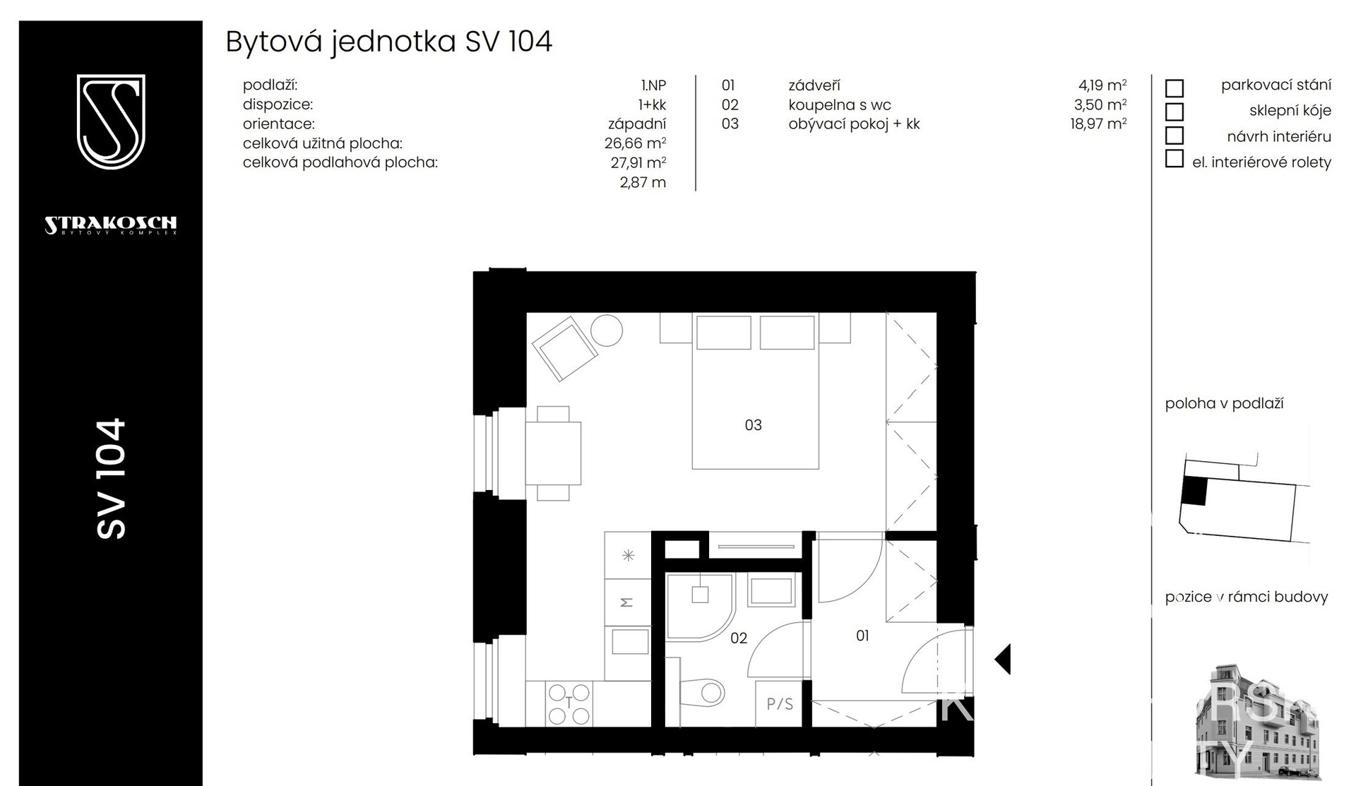 Pronájem vybaveného bytu 1+kk 28 m², Strakoschova vila KH