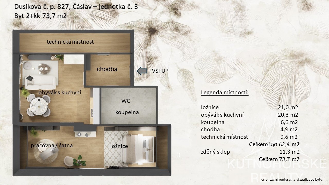 Prodej designového bytu 2+kk 74 m², Čáslav Dusíkova-Nové Město