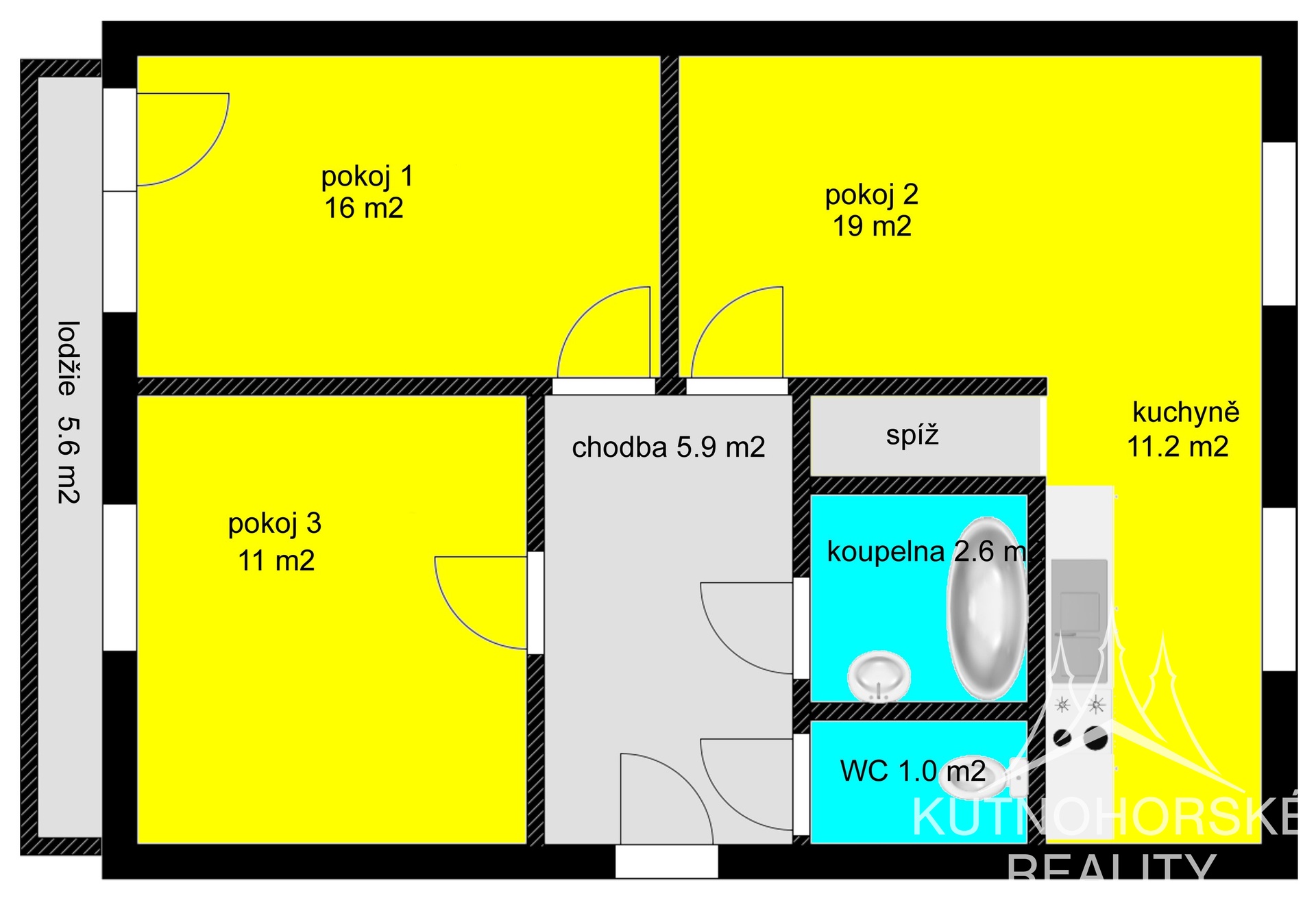 Prodej bytu 3+1 s balkonem, Kutná Hora – Hlouška