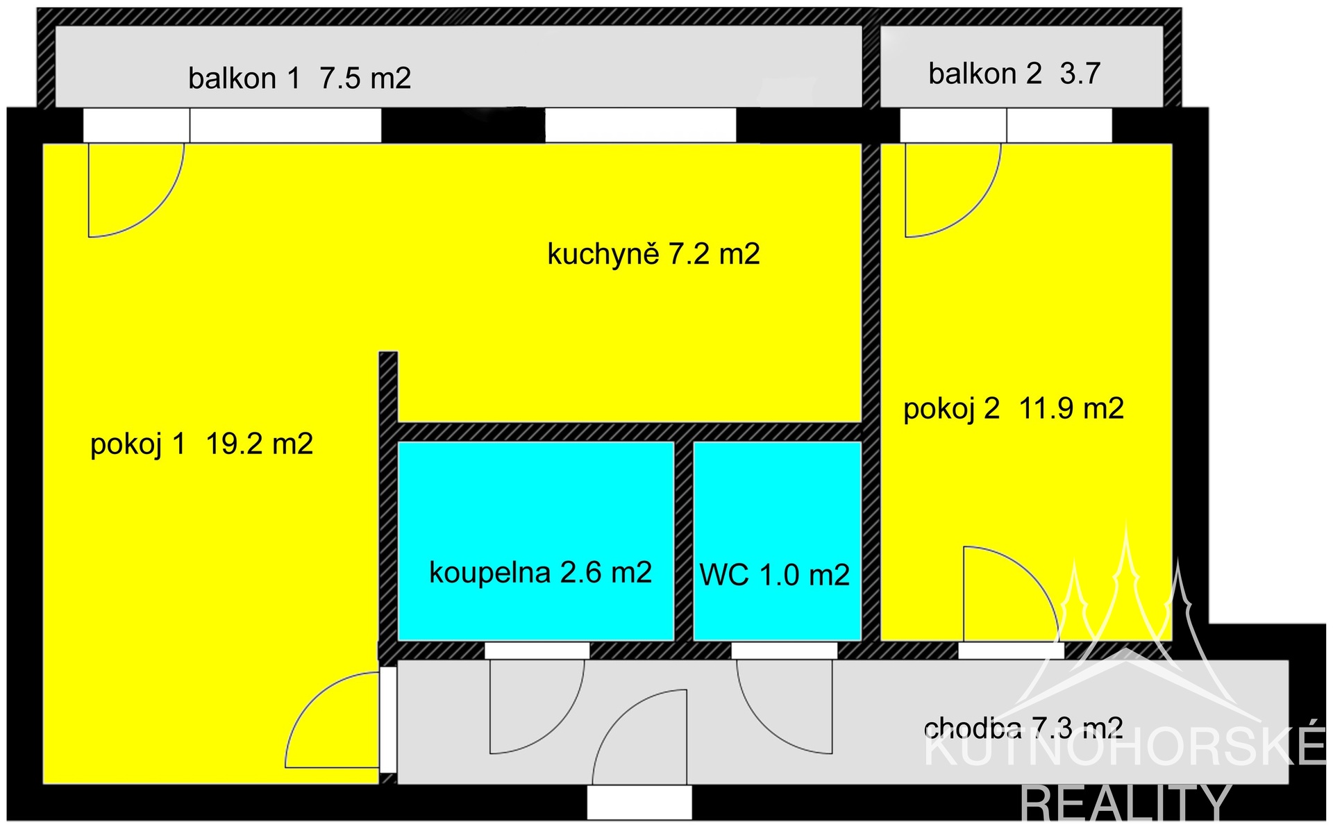 Prodej bytu 2+kk se dvěma balkony, Kutná Hora – Hlouška