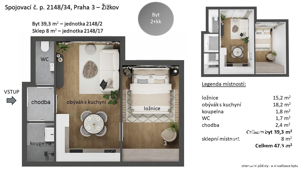 Prodej bytu 2+kk po kompletní rekonstrukci s velkým sklepem, 40 m², Praha – Žižkov