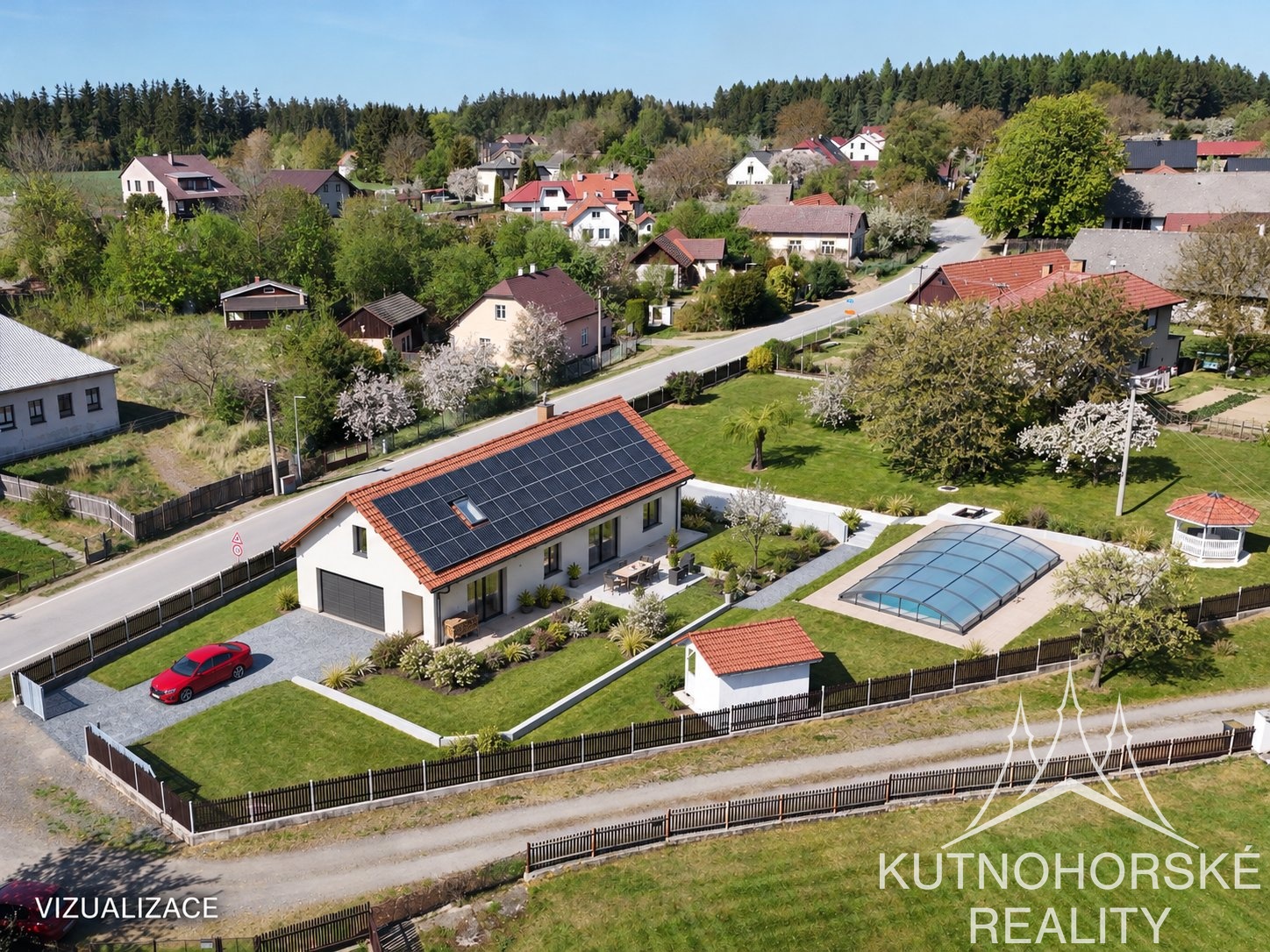 Prodej jedinečného stavebního pozemku 1972 m² s bazénem a zázemím – Bělá u Jedlé